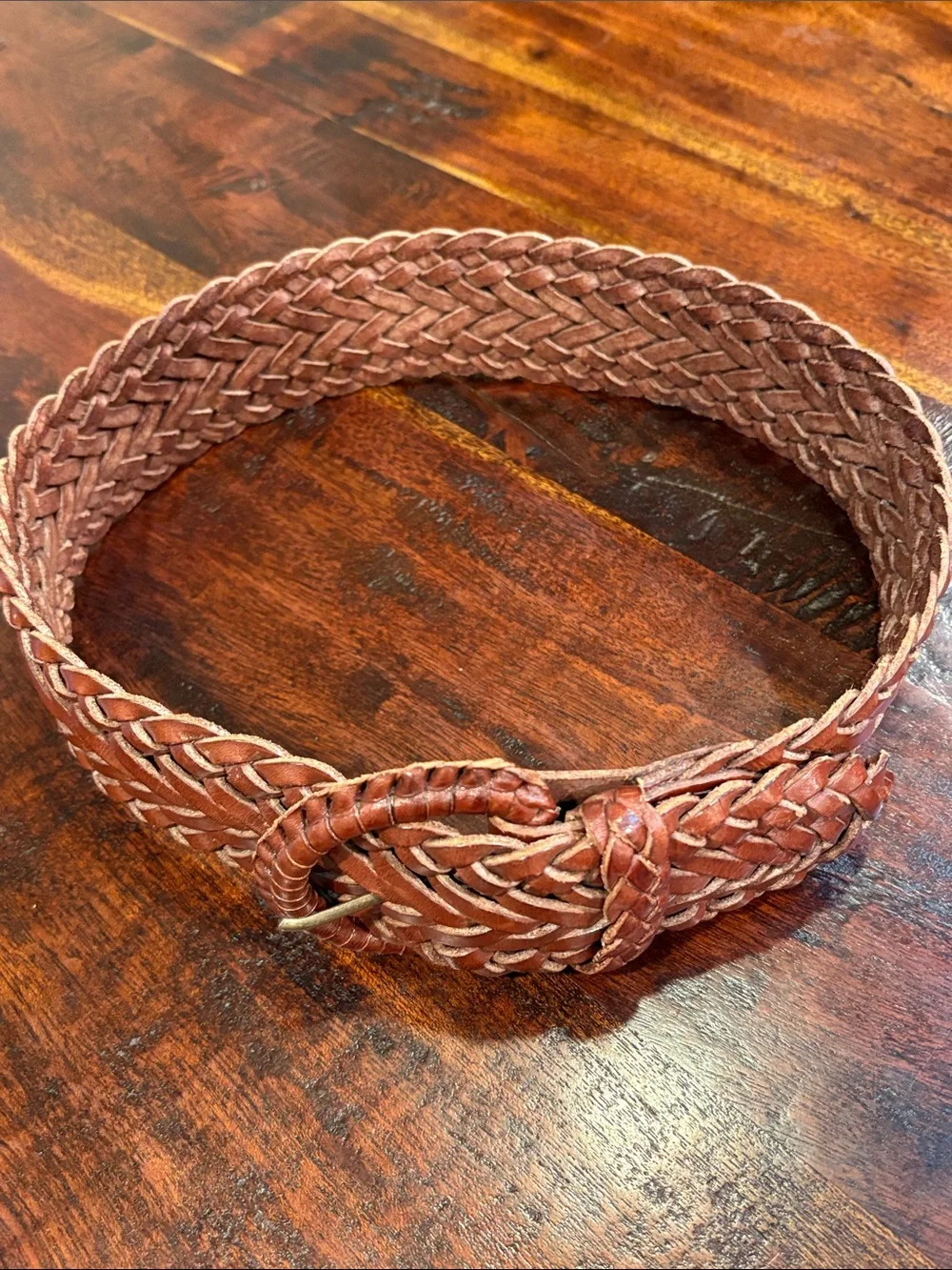 Vintage Ralph Lauren 80s Braided Brown Wide Leather Belt Made in England size 26